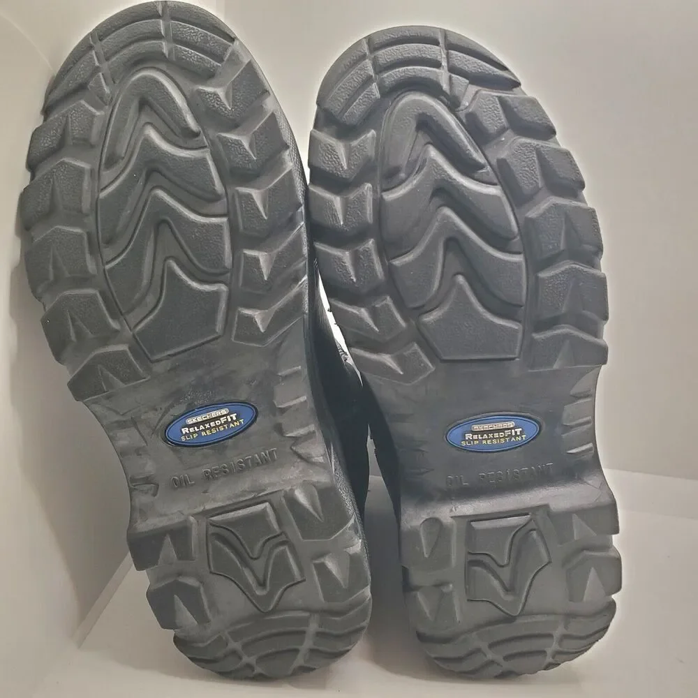 Skechers Mens Work Boot Steel Toe Black Size 7.5 Wide Slip & Oil Resistant 7.5W